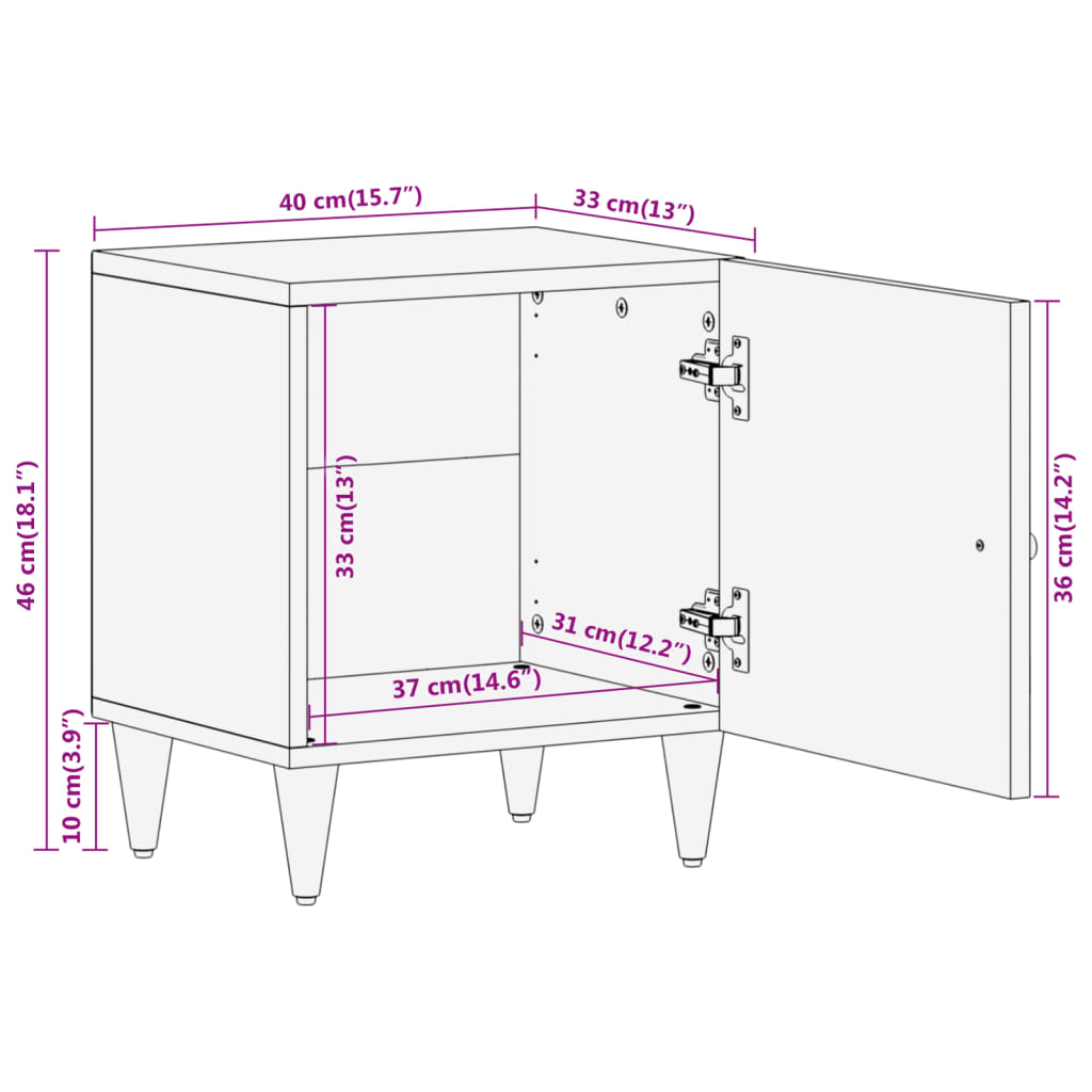 Table de chevet 40x33x46 cm en bois de manguier massif