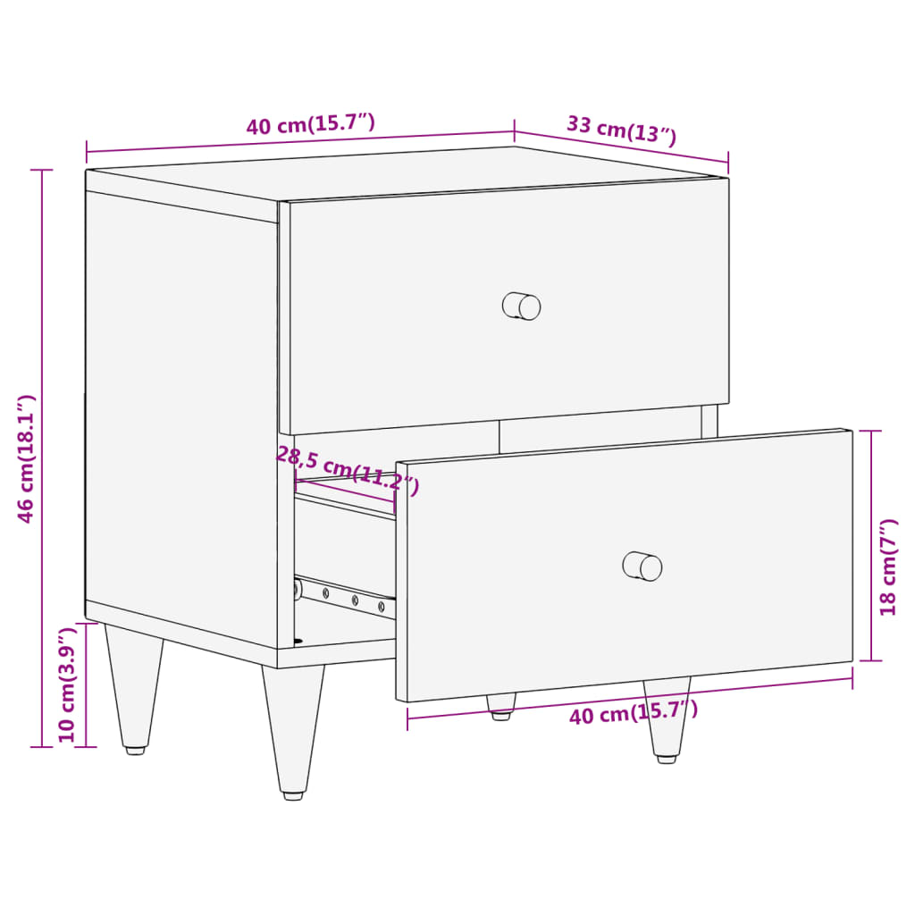 Tables de chevet 2 pcs 40x33x46 cm en bois de manguier massif