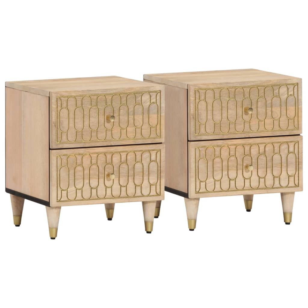 Tables de chevet 2 pcs 40x33x46 cm en bois de manguier massif