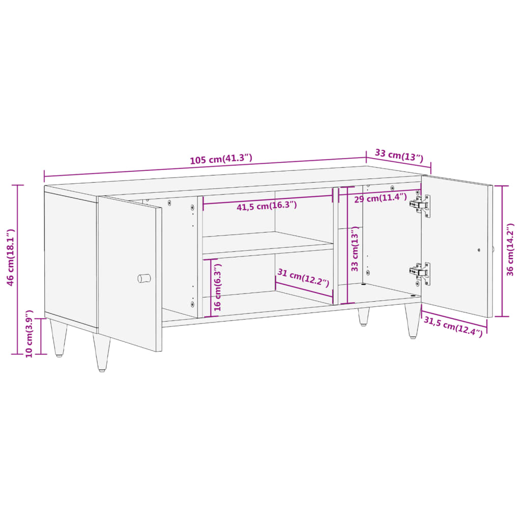 Tv-meubel 105x33x46cm massief mangohout