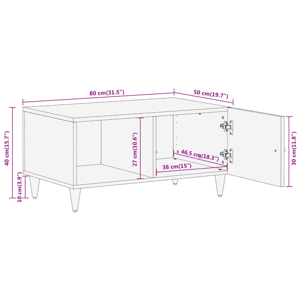 Table basse 80x50x40 cm en manguier massif