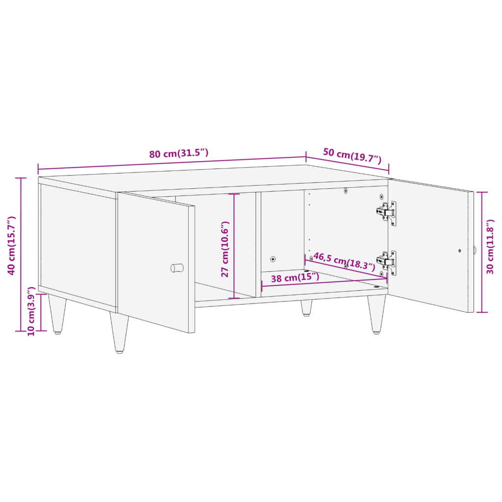 Salontafel 80x50x40 cm massief mangohout