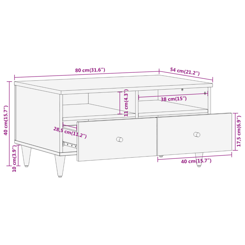 Table basse 80x54x40 cm en manguier massif