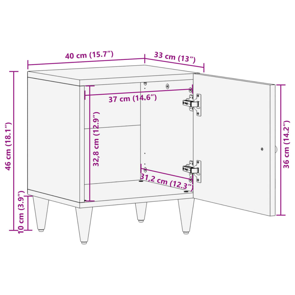 Table de chevet 40x33x46 cm en bois de manguier massif