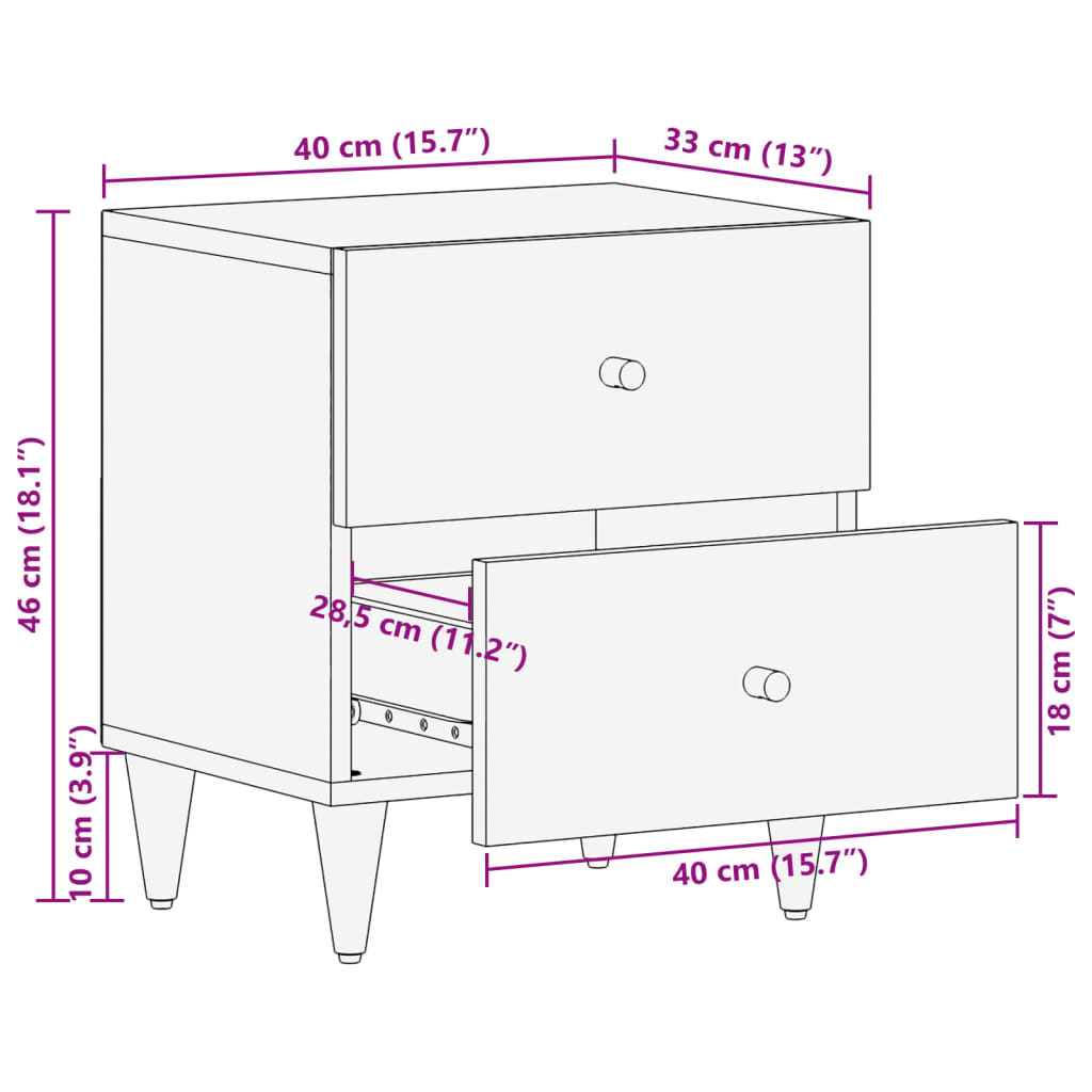 Tables de chevet 2 pcs 40x33x46 cm en bois de manguier massif