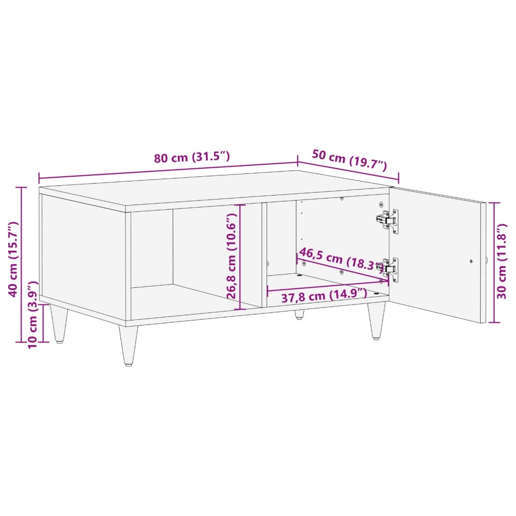 Salontafel 80x50x40 cm massief mangohout