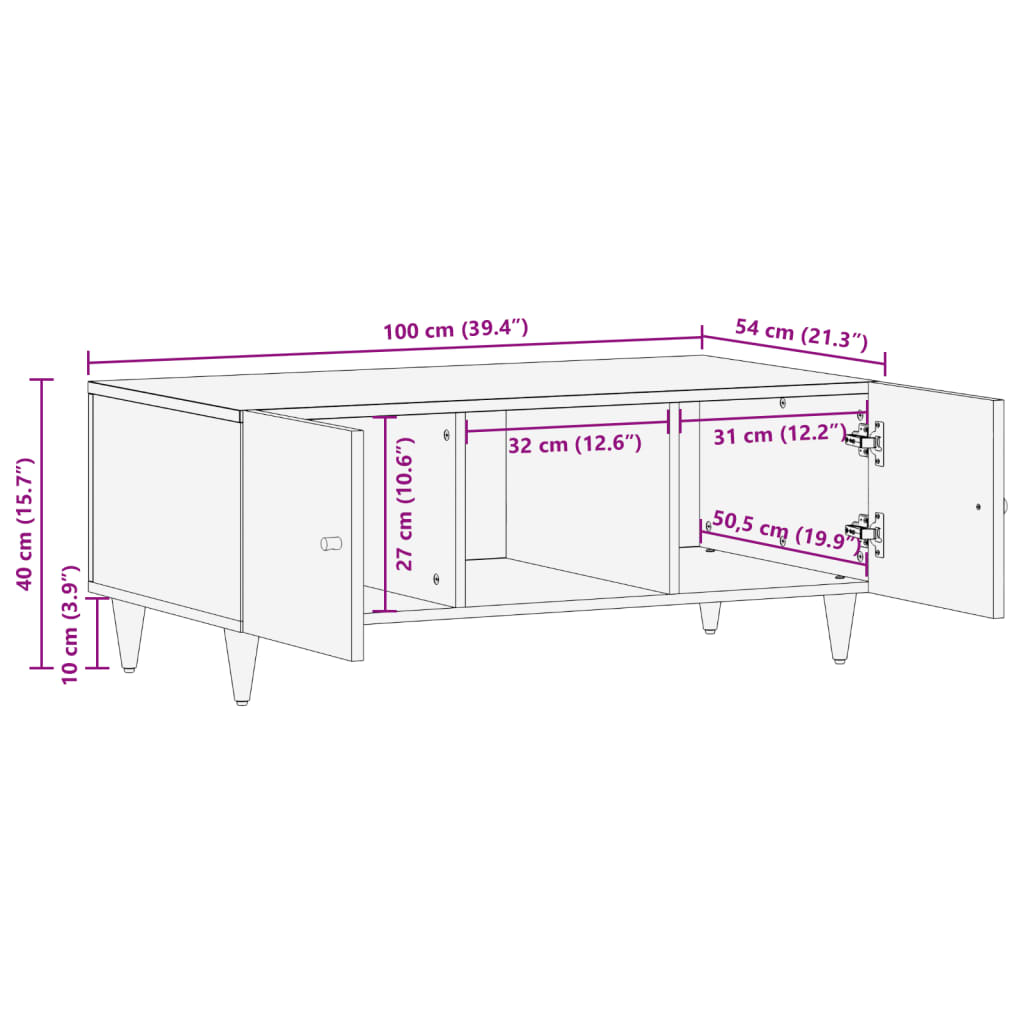 Salontafel 100x54x40 cm massief mangohout