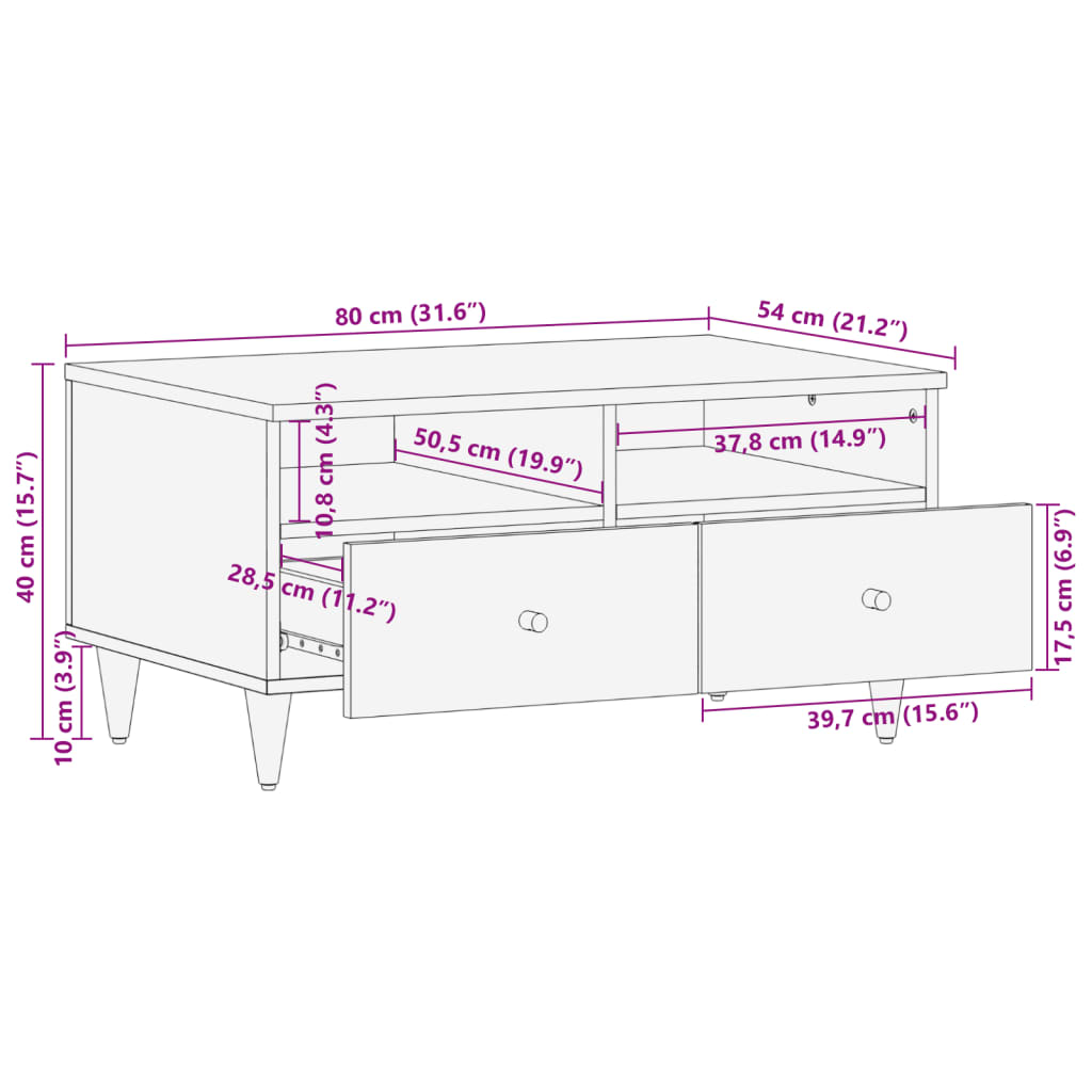 Table basse 80x54x40 cm en manguier massif