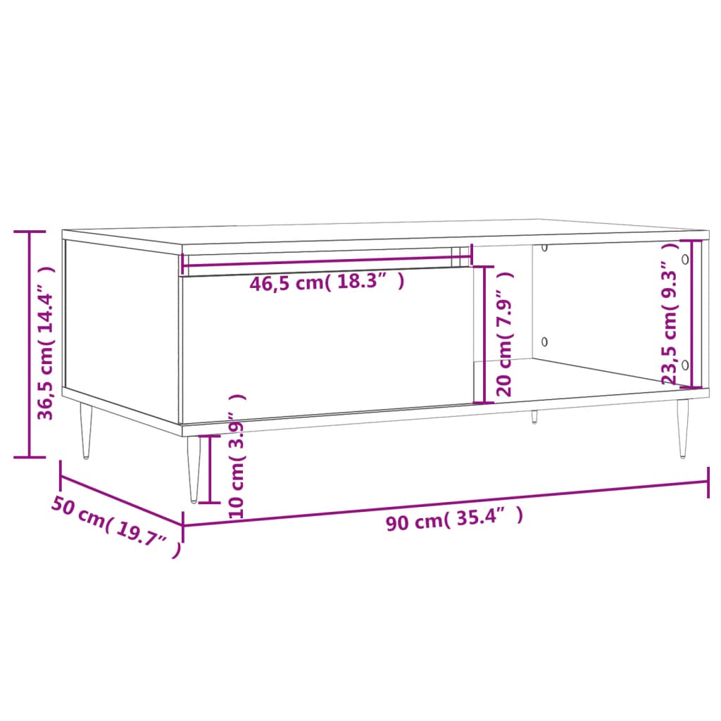 Salontafel 90x50x36,5 cm bewerkt hout eikenkleurig