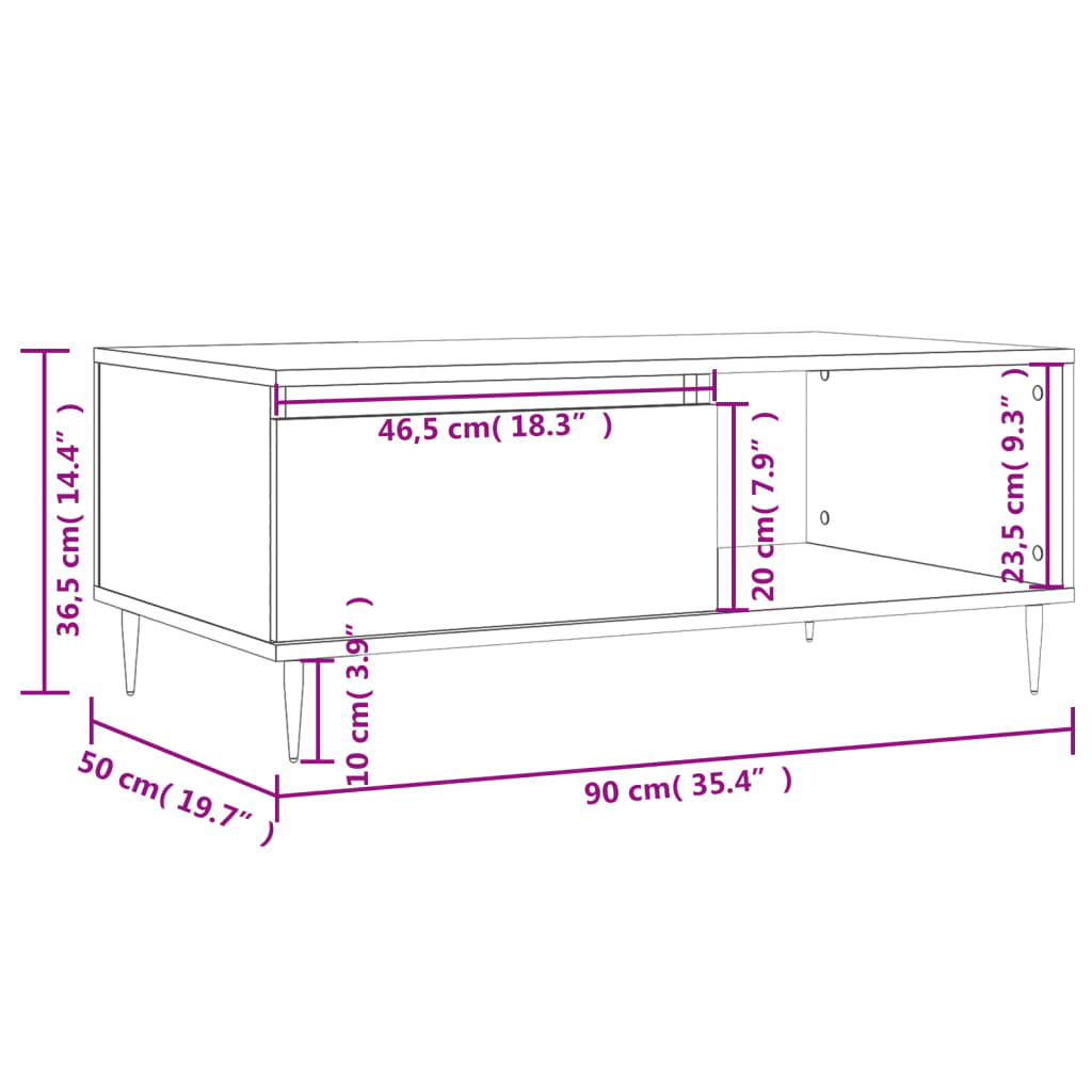 Salontafel 90x50x36,5 cm bewerkt hout eikenkleurig