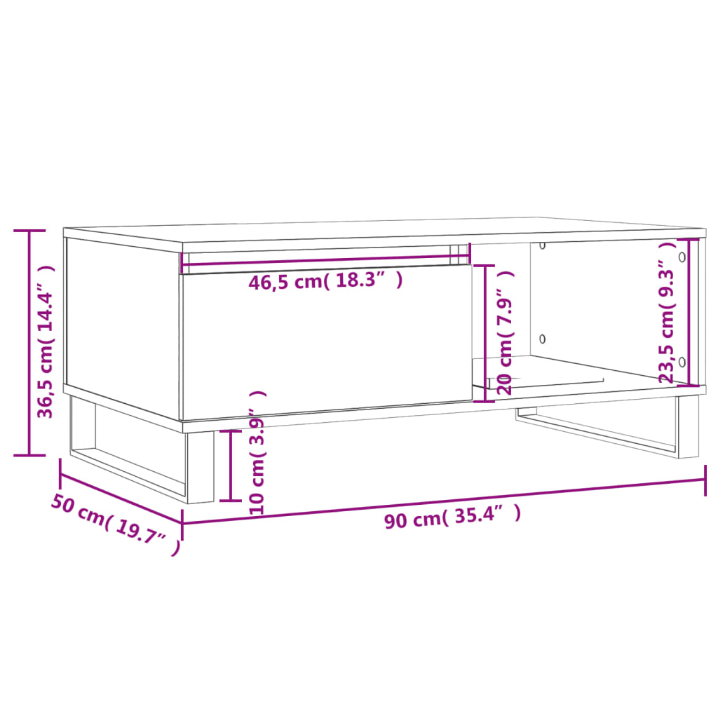 Salontafel 90x50x36,5 cm bewerkt hout