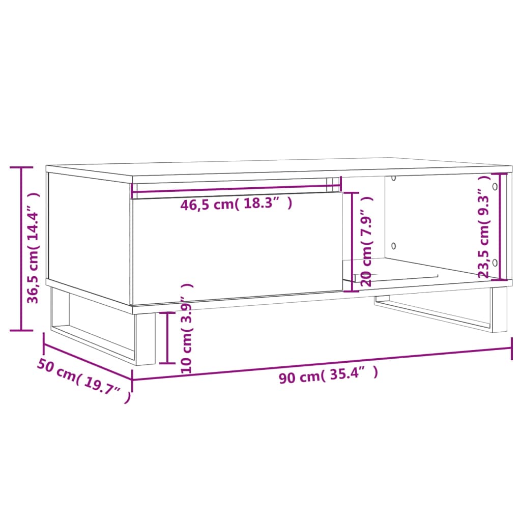 Salontafel 90x50x36,5 cm bewerkt hout