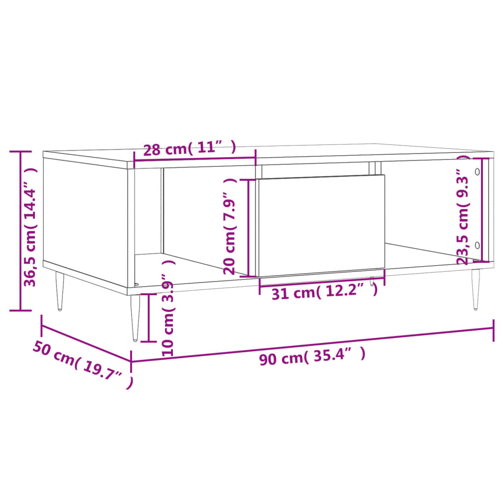 Table basse 90x50x36,5 cm en bois travaillé