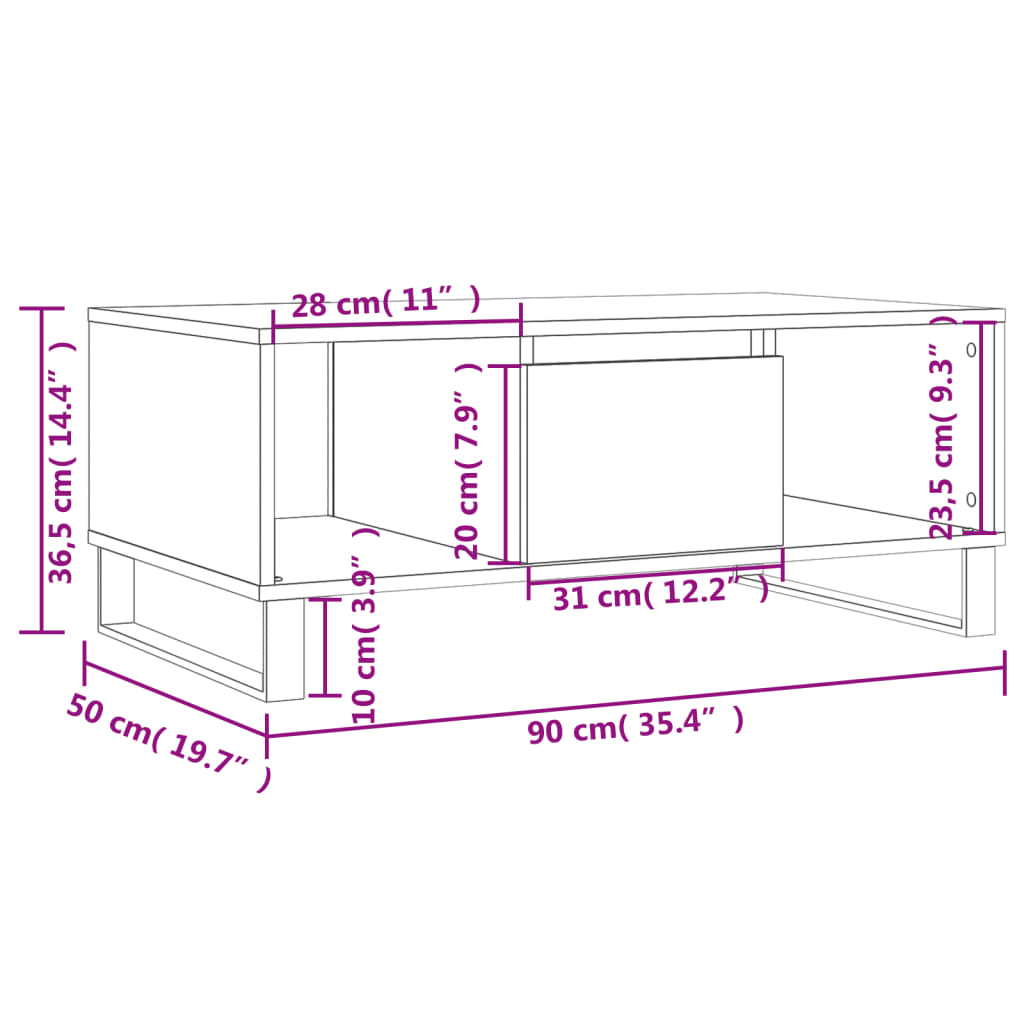 Table basse 90x50x36,5 cm en bois travaillé