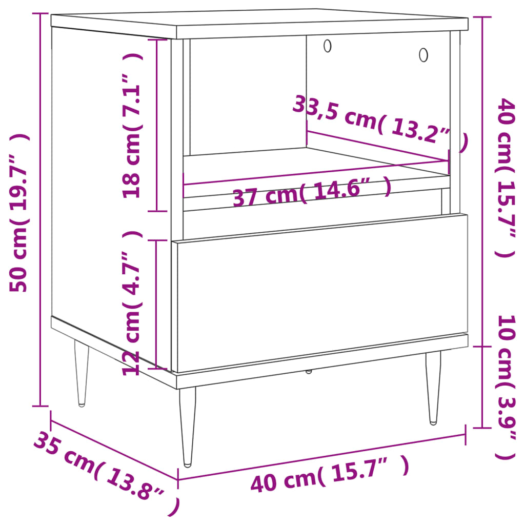 Tables de chevet 2 pcs 40x35x50 cm bois fini