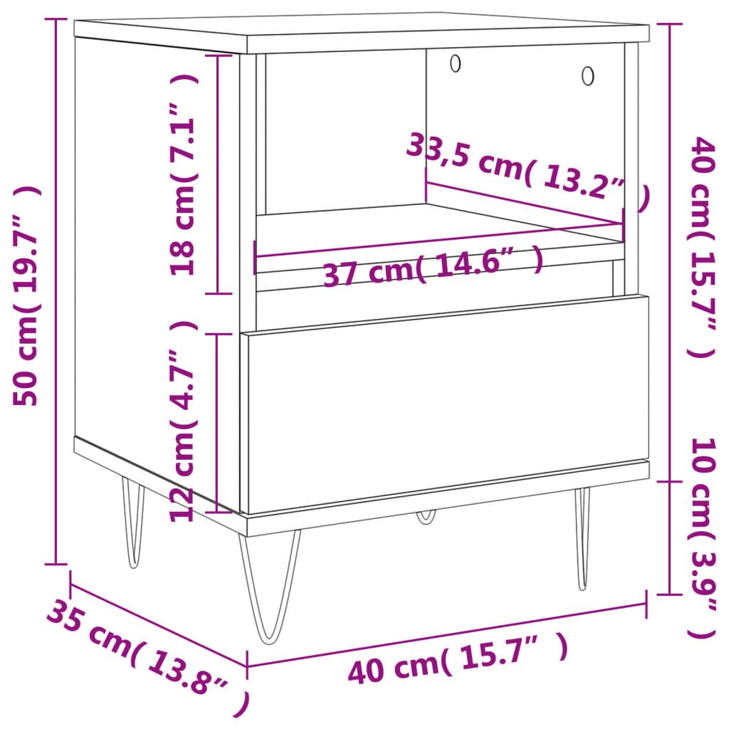 Tables de chevet 2 pcs 40x35x50 cm bois fini