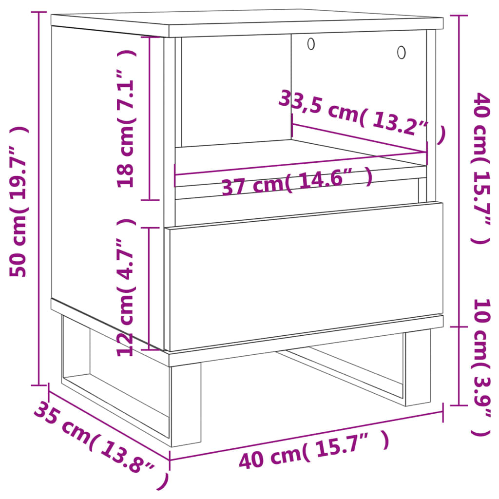 Table de chevet 40x35x50 cm en bois ouvré couleur chêne