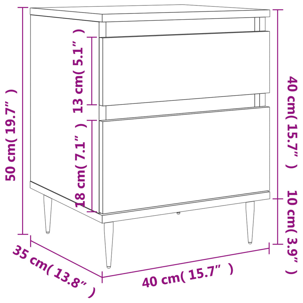 Tables de chevet 2 pcs 40x35x50 cm bois fini