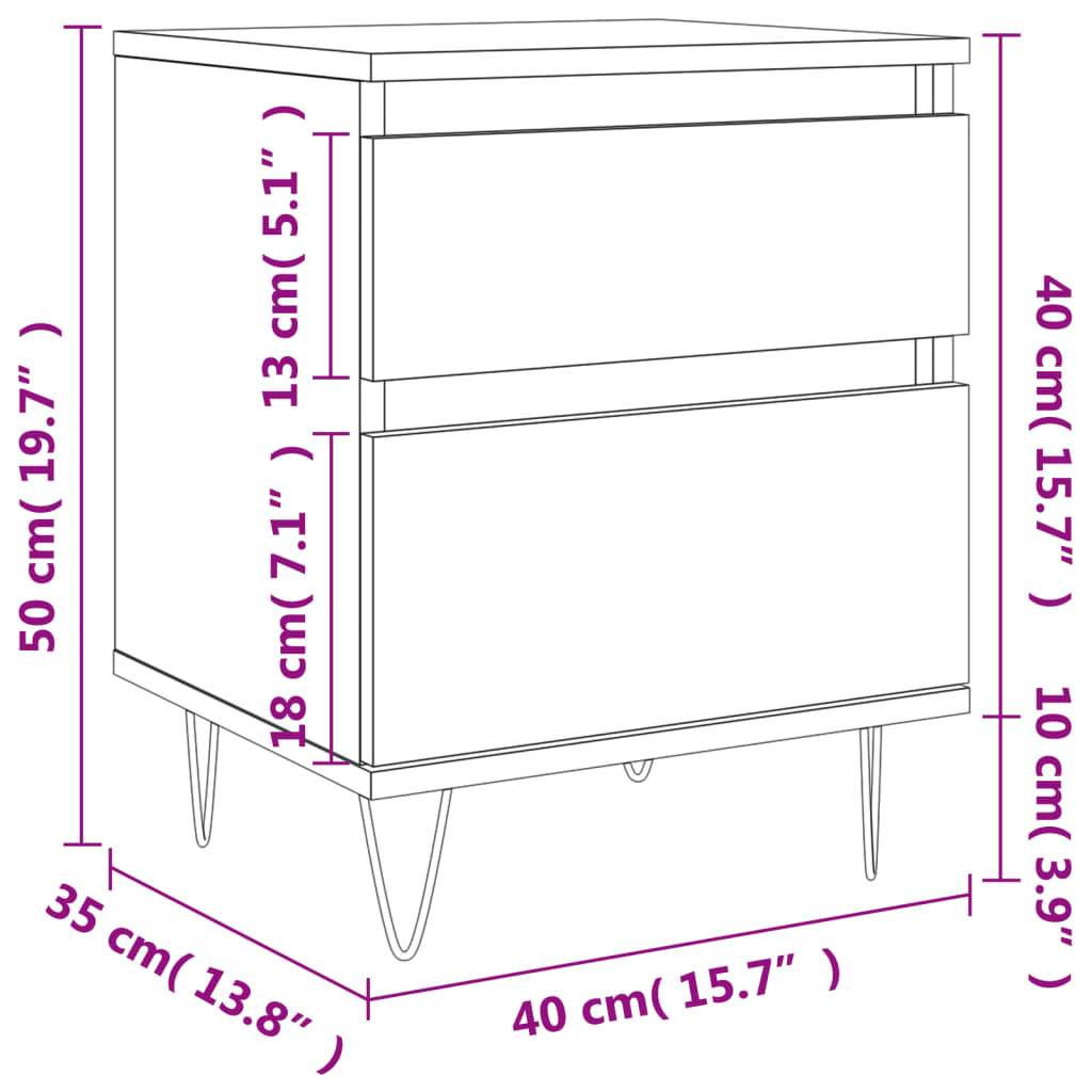 Nachtkastjes 2 st 40x35x50 cm bewerkt hout