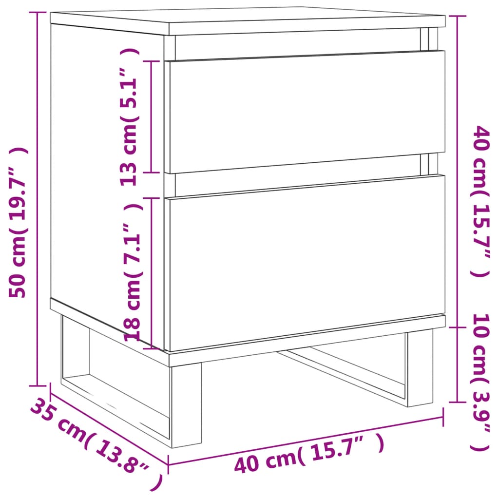 Tables de chevet 2 pcs 40x35x50 cm bois fini