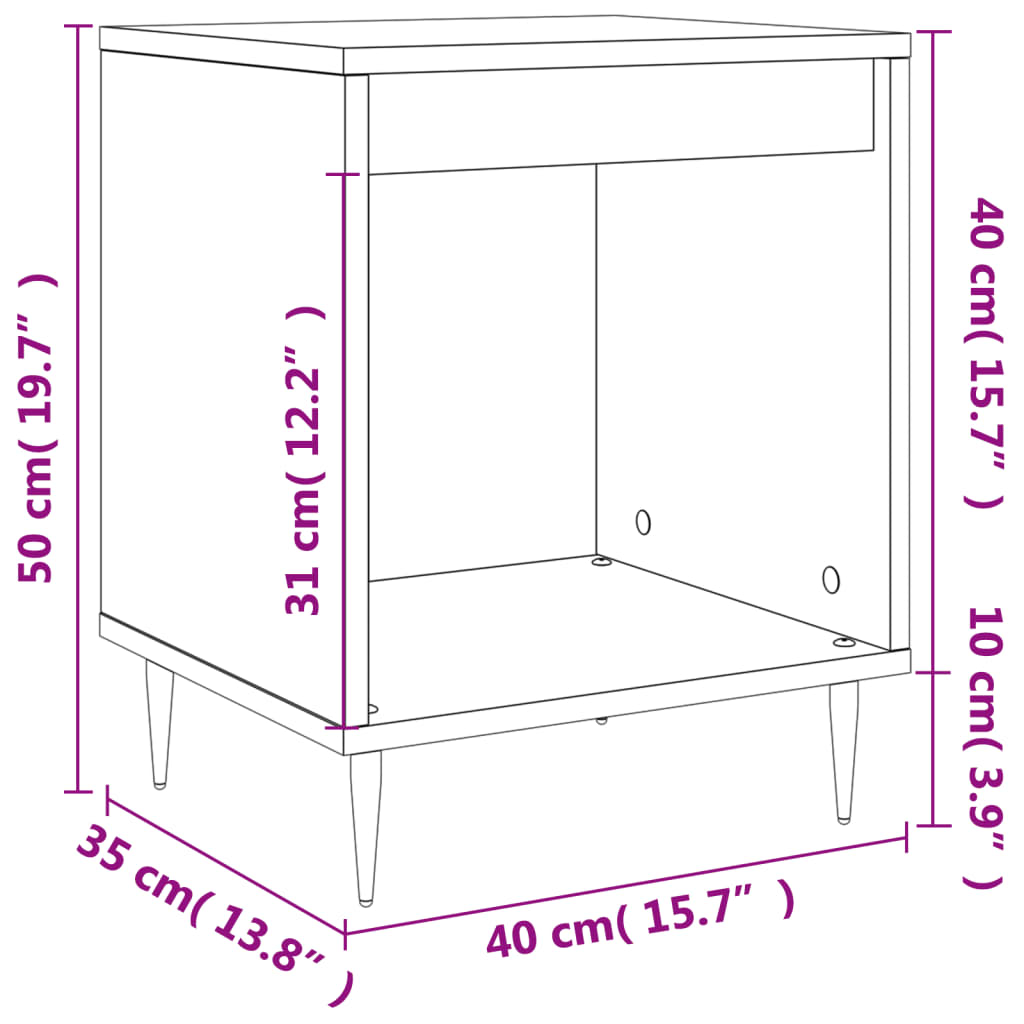 Table de chevet 40x35x50 cm en bois travaillé