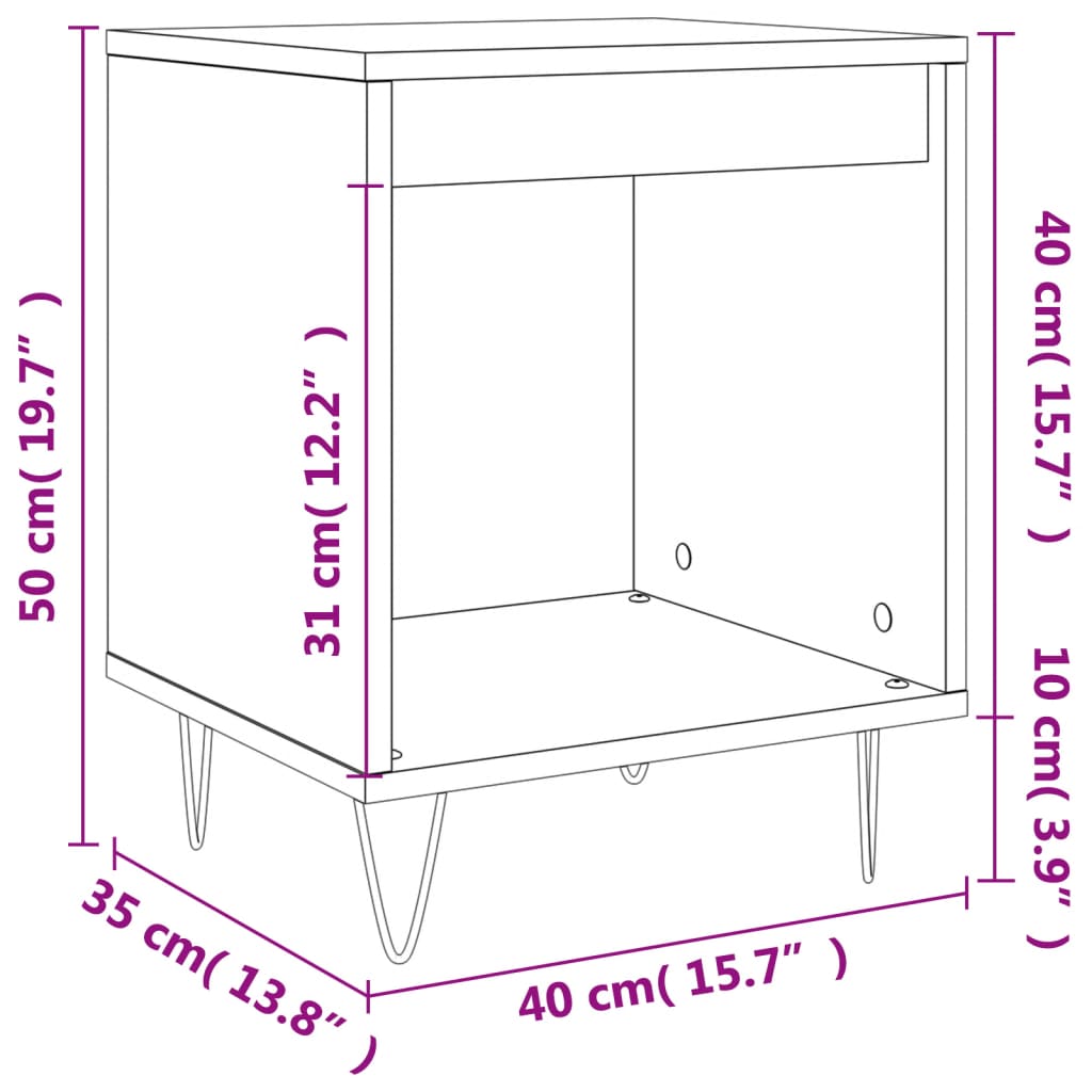 Tables de chevet 2 pcs 40x35x50 cm bois fini