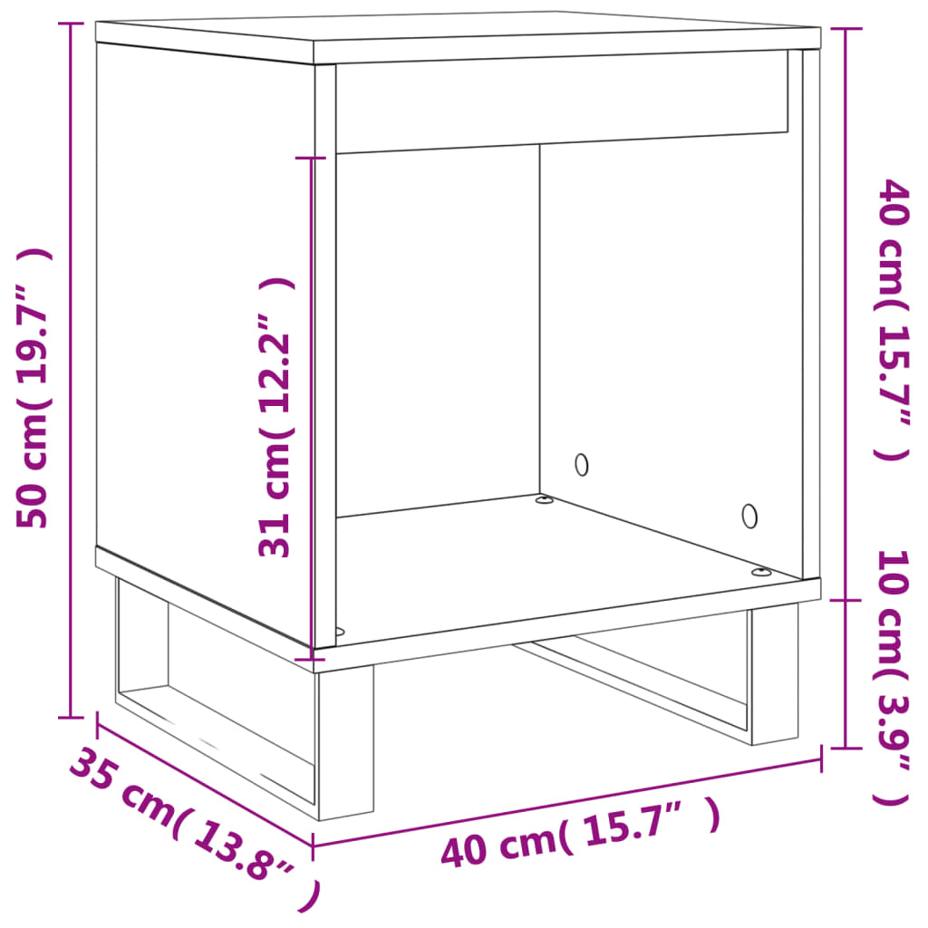 Table de chevet 40x35x50 cm en bois travaillé