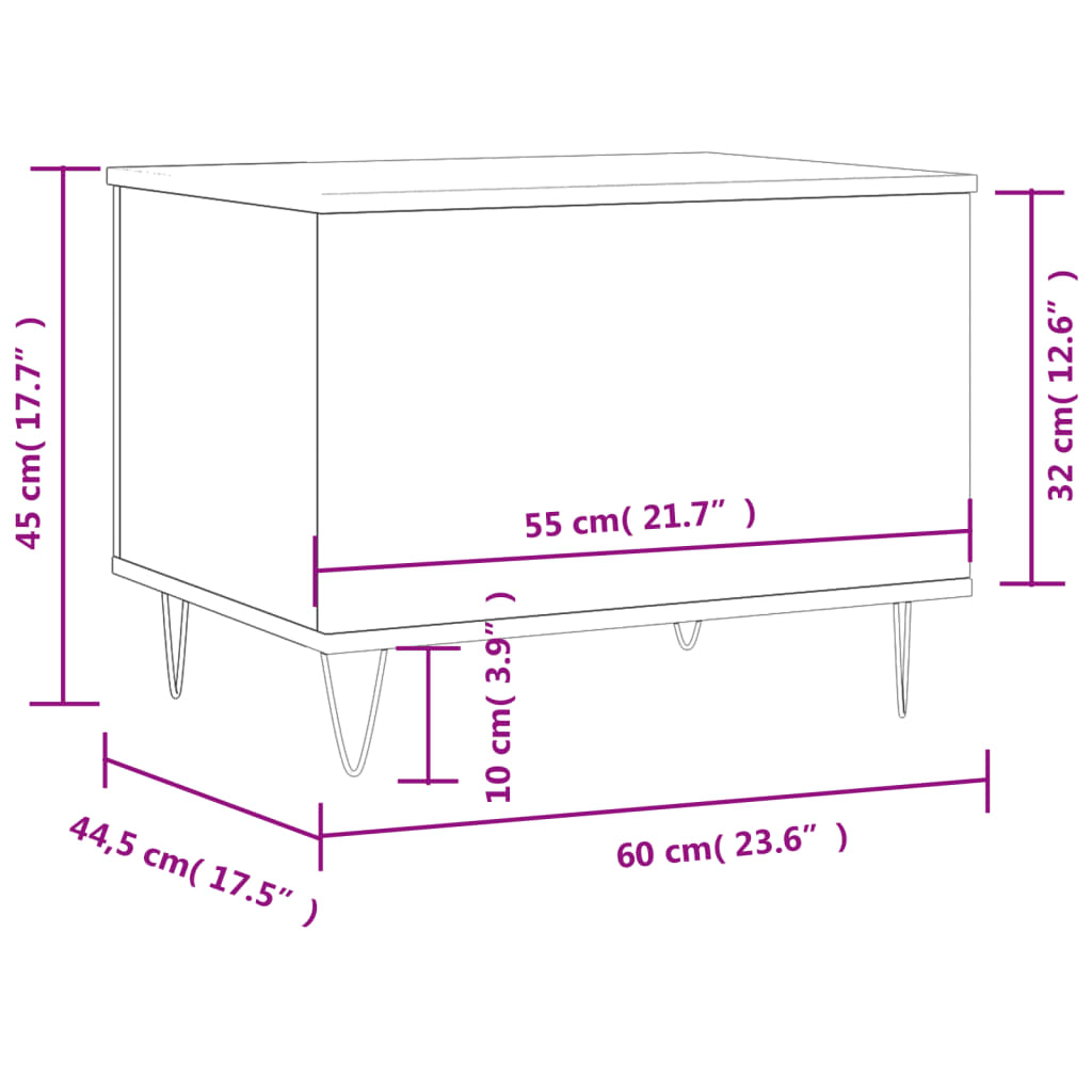 Table basse 60x44,5x45 cm en bois travaillé