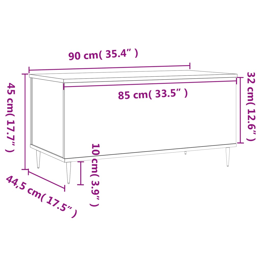 Table basse 90x44,5x45 cm bois fini couleur chêne marron