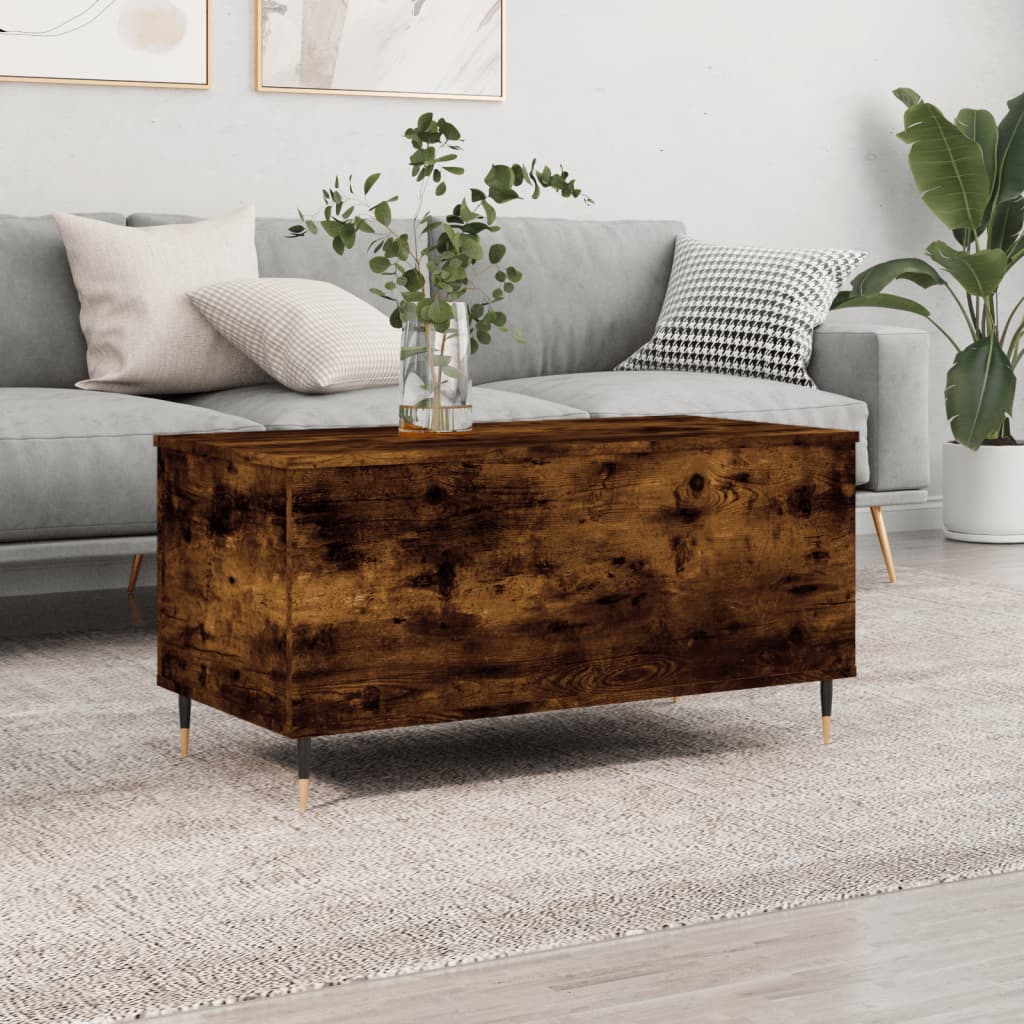 Table basse 90x44,5x45 cm bois fini couleur chêne marron