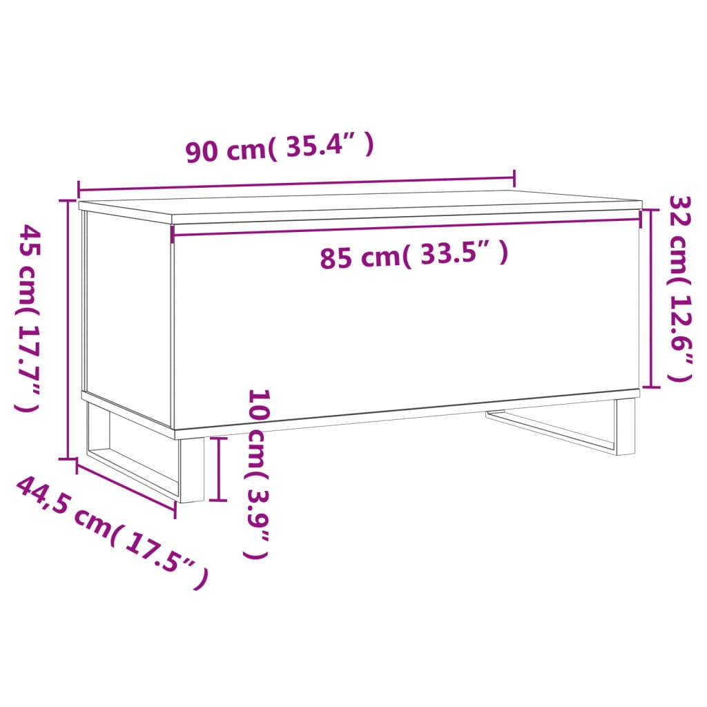 Table basse 90x44,5x45 cm en dérivé du bois couleur chêne