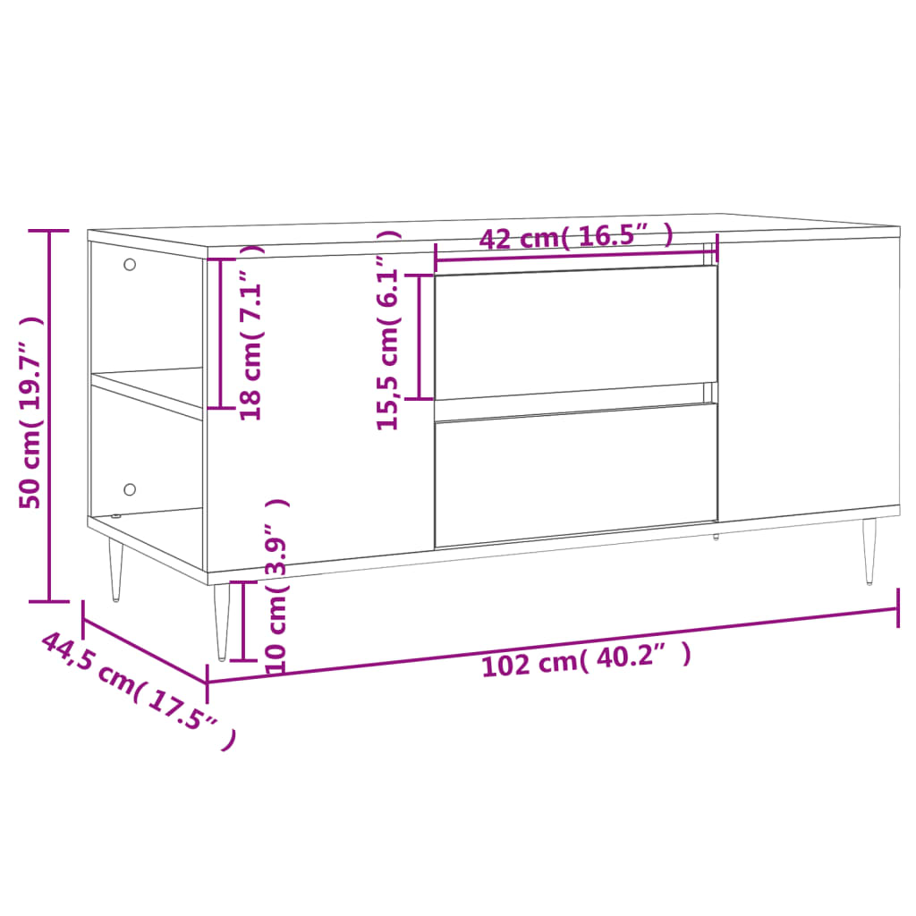 Table basse 102x44,5x50 cm en bois travaillé