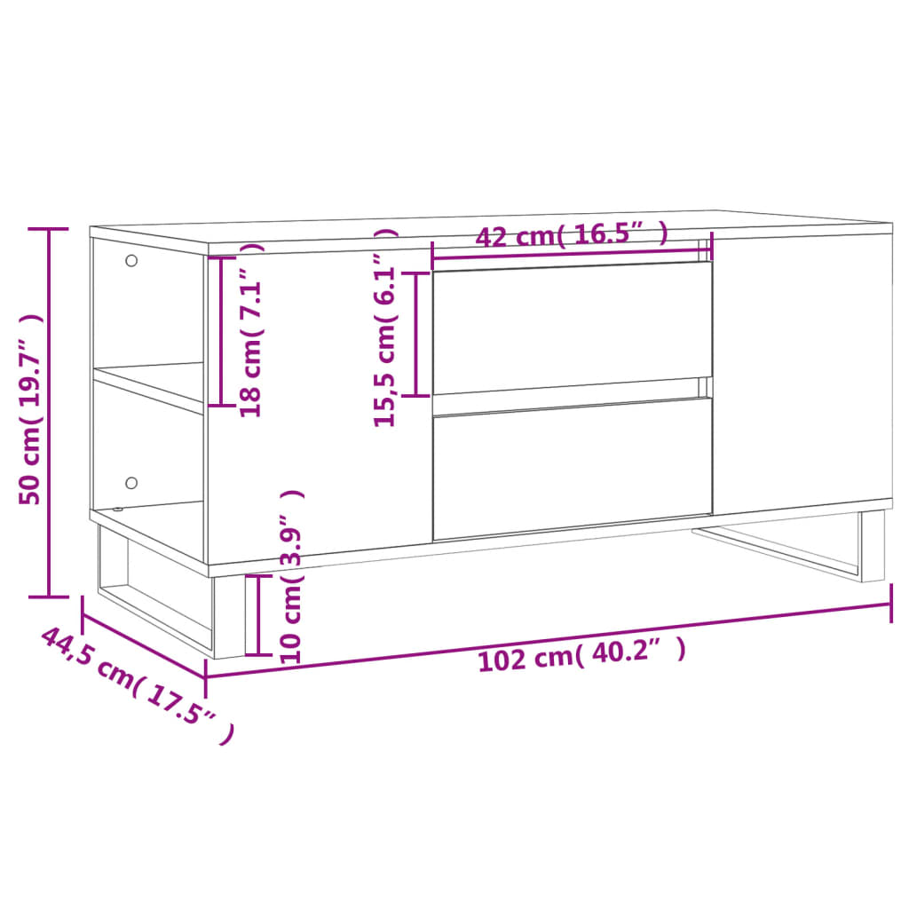 Table basse 102x44,5x50 cm en dérivé du bois couleur chêne