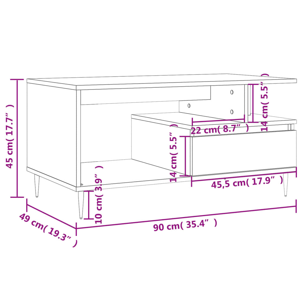 Table basse 90x49x45 cm en bois travaillé