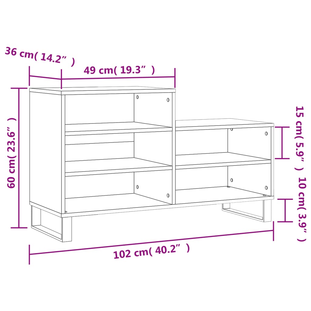 Schoenenkast 102x36x60 cm bewerkt hout