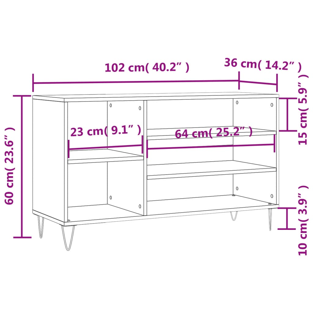 Schoenenkast 102x36x60 cm bewerkt hout bruin eikenkleur