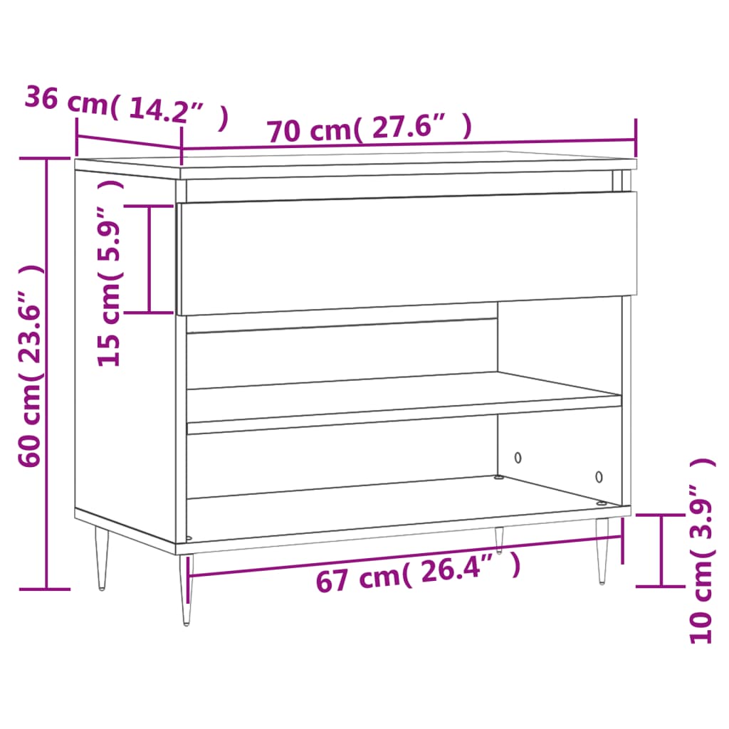 Schoenenkast 70x36x60 cm bewerkt hout bruin eikenkleur