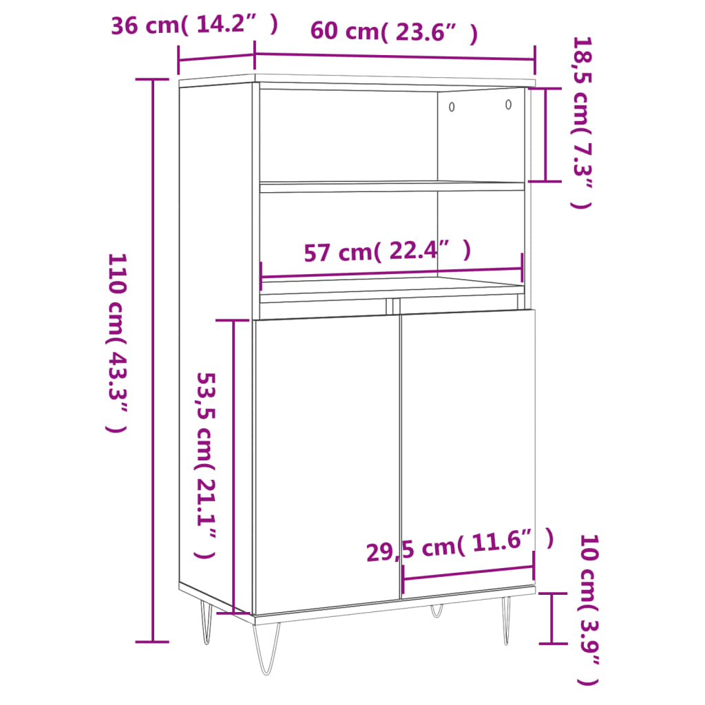 Hoge kast 60x36x110 cm bewerkt hout bruin eikenkleur