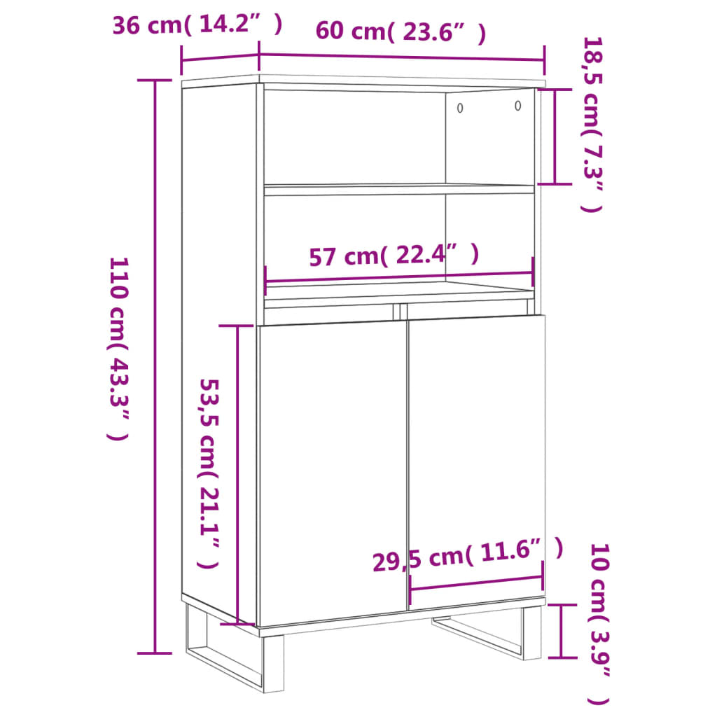 Armoire haute 60x36x110 cm en dérivé du bois, couleur chêne