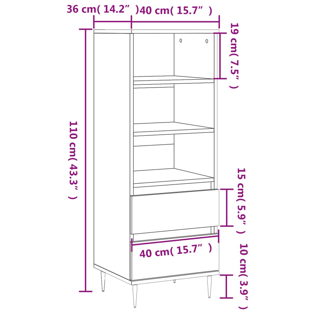 Hoge kast 40x36x110 cm bewerkt hout