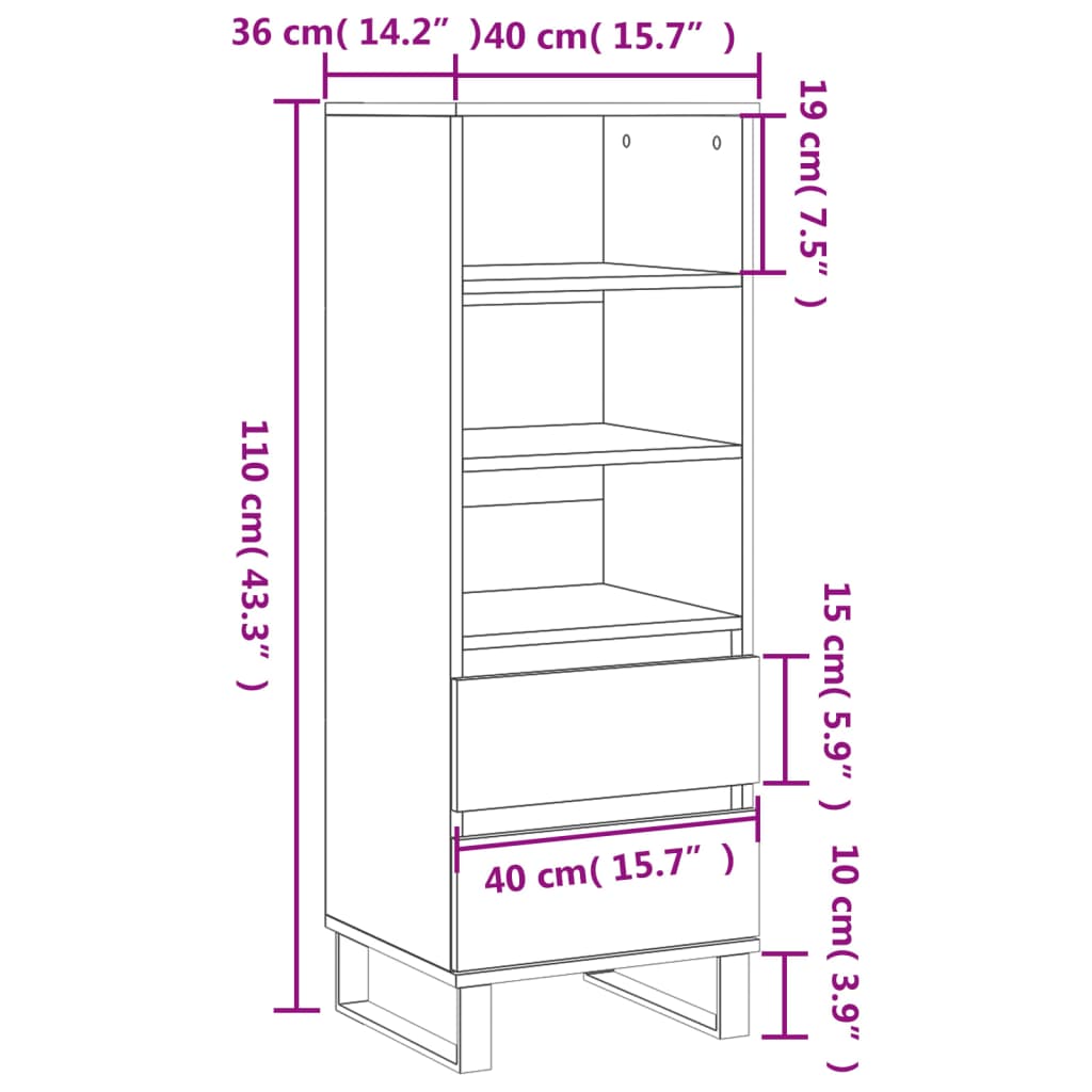 Hoge kast 40x36x110 cm bewerkt hout