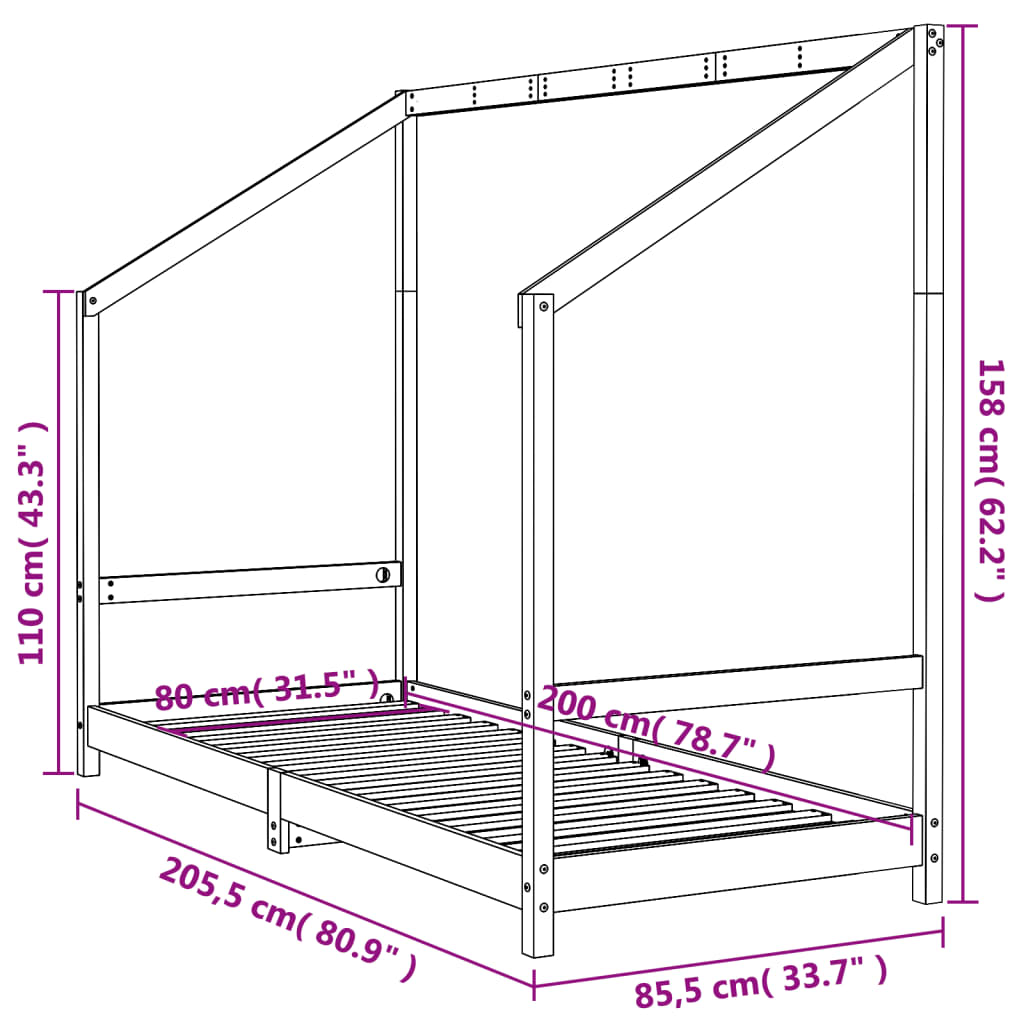 Kinderbedframe 80x200 cm massief grenenhout