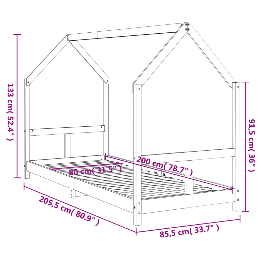 Kinderbedframe 80x160 cm massief grenenhout