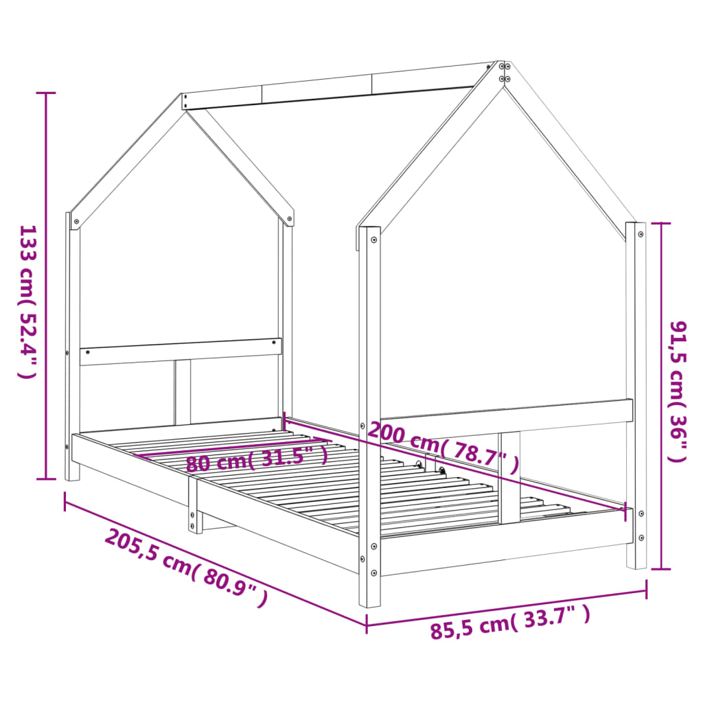 Kinderbedframe 80x160 cm massief grenenhout