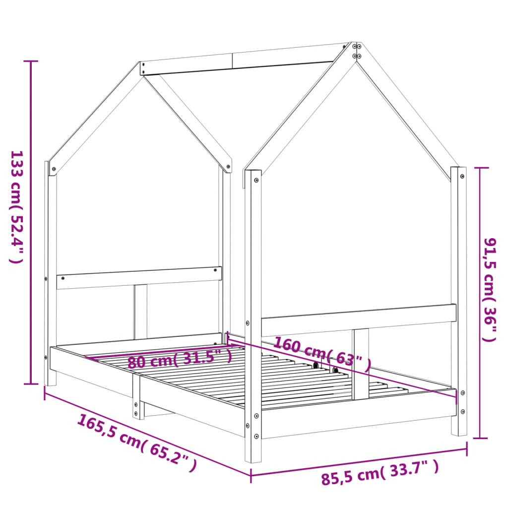 Kinderbedframe 80x160 cm massief grenenhout