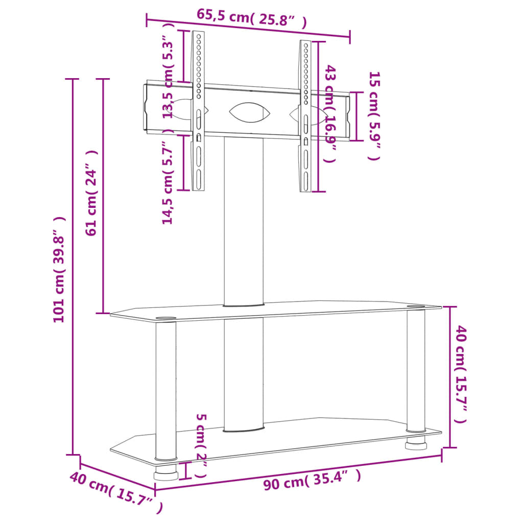 Tv-standaard hoek 4-laags voor 32-70 inch zilverkleur