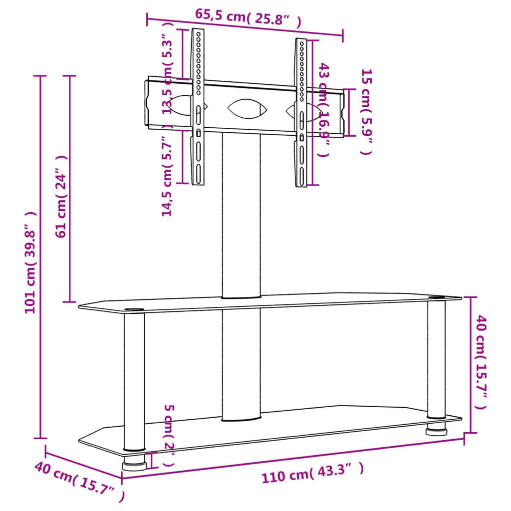 Tv-standaard hoek 4-laags voor 32-70 inch zilverkleur