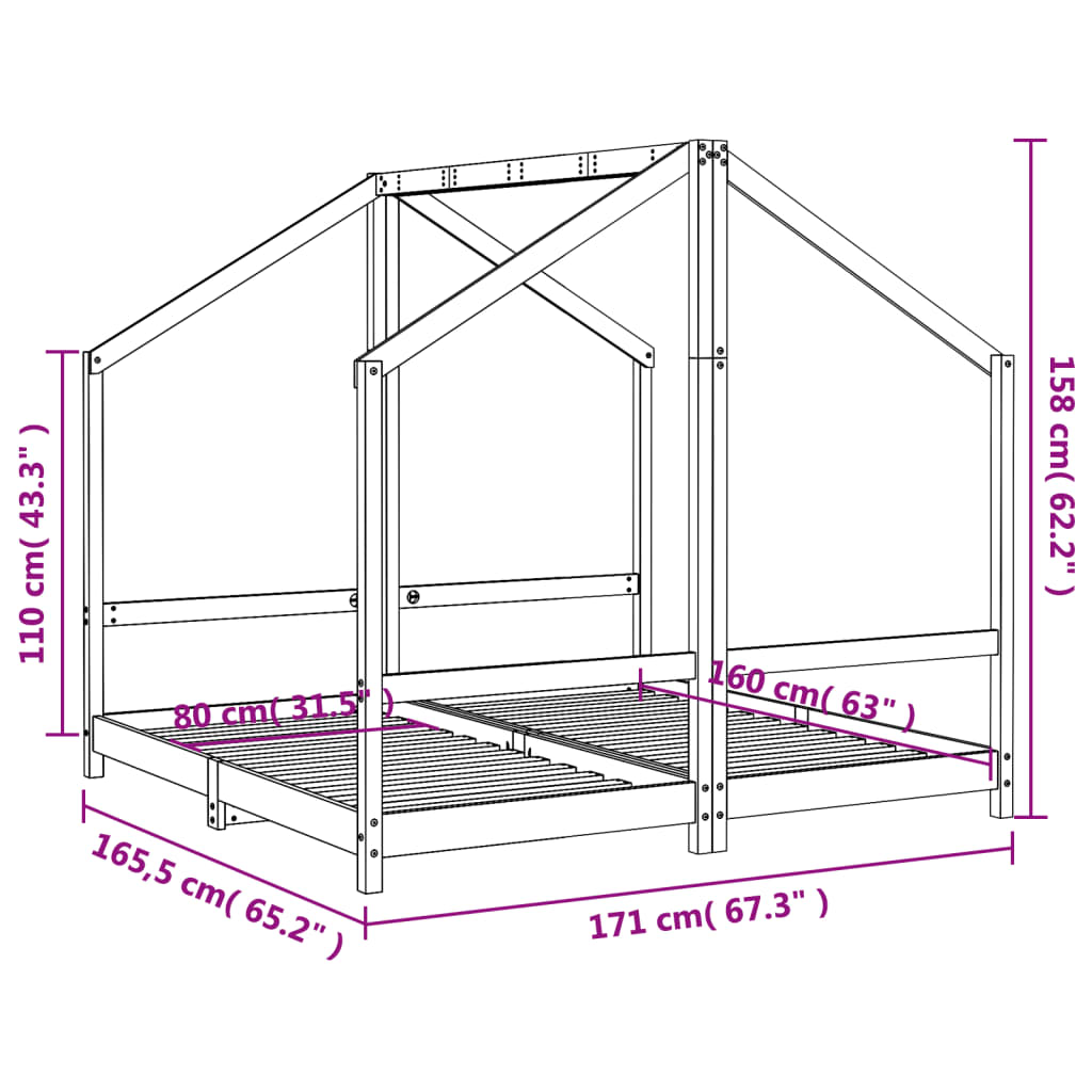 Kinderbedframe 2x(90x190) cm massief grenenhout