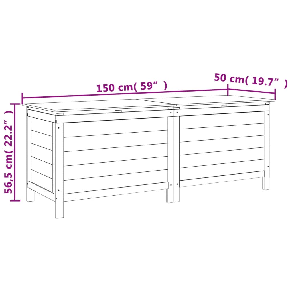 Coffre de jardin 150x50x56,5 cm en bois de pin massif, anthracite