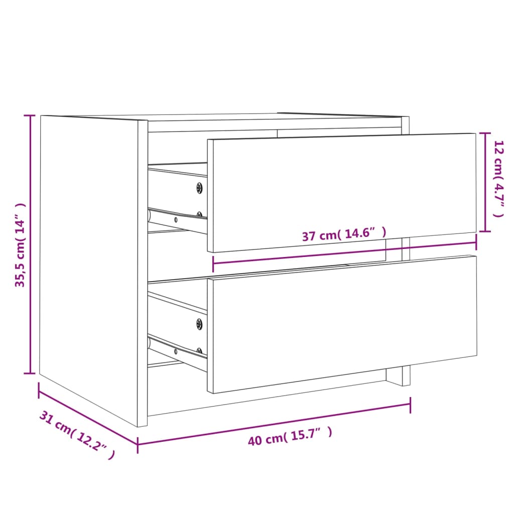 Tables de chevet 2 pcs 40x31x35,5 cm en bois de pin massif